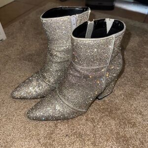 Silver Bedazzled Ankle Boots (Size 6)